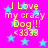 Bright pink background with scattered light blue stars and yellow text reading "I Love my crazy Dog!!! <3333" in pixelated font.