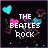 Pixelated icon with black background, floating hearts in cyan and pink, and white text reading "THE BEATLES ROCK".