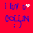 Red background displays blue text 'I lov u' with a heart symbol, 'COLLIN' with a smiley face, and animated white pixel effects.