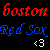 Red 'boston' text appears above blue and white 'Red Sox' text with heart symbols below, all on black background.