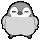 Six pixelated penguin icons arranged in two of three, each showing distinct eye and beak expressions against a solid gray background