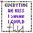 Six display text with color variations and partial letter changes, each containing 'EVERYTIME', 'HE KISS', 'I SHEAR', 'I COULD' in purple or red, with a gray 'fly' symbol at the bottom