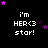 Pixelated text 'i'm HER<3 star!' in white on black background with scattered purple and pink stars, some frames show star positions shifting slightly.