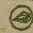 Two circular icons with dark green borders and pixelated mountain-like shapes inside, one showing a white heart outline below it.