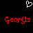 A black background displays a white pixelated heart symbol above two red pixelated 'Georgia' text instances.