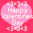 Two identical pink heart-shaped icons with white text and symbols on a red background, each displaying 'Happy Valentines Day' and '<3<3<3' at top and bottom.
