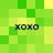 Green pixelated background with four identical black 'XOXO' text elements arranged in a pattern