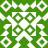 Green and white pixelated pattern with circular and angular shapes arranged symmetrically on a solid green background.