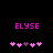 Pixelated pink text 'ELYSE' above a of five heart symbols on black background, with two distinct animation states showing different heart positions