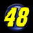 Pixelated yellow number 48 on blue circular background with gradient and anti-aliased edges, displayed against black backdrop.