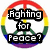 A circular rainbow-colored peace symbol with black text overlays reading Fighting for Peace? That's like screaming for quiet. WWW.