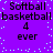 Purple background with light blue pixel dots; text reads Softball, basketball, 4, ever in two identical horizontal