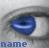 A pixelated blue circular icon with a white horizontal stripe, set against a blurred background of gray and green tones.