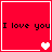 Red square icon with "I love you" text and pixelated hearts changing