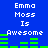 Blue background with white text reading "Emma Moss Is Awesome" and green horizontal bars changing position across two views.