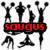 Black silhouette cheerleading figures with red text banners showing "saugus," "sachems," and "B-Team" across three