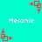 Pixelated turquoise background with red square patterns and white text reading "Melanie" in four positions.