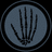 Circular icon with dark blue-gray gradient background and black border, featuring stylized vertical lines resembling a hand or fingers in the center.
