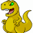 A 48x48 pixel animated buddy icon featuring a yellow cartoon T-Rex on the left and green text "Original Icons .com" on a dark green background to the right, displayed as a contact sheet with two frames.
