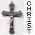 A pixelated crucifix icon with a vertical text label reading 'CHRIST' on the right side against a light background.