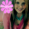 A person with long brown hair wears a pink top and turquoise necklace, with a pink flower graphic displaying the text 'Amanda' overlaid on the left side.