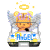 Pixelated animated buddy icon showing a cartoon character with blonde hair and wings inside a vehicle, displaying two different facial expressions across frames.