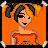 Pixelated static image of a character with short dark hair styled in two buns, wearing an orange sleeveless top against an orange background.