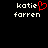 Two side-by-side pixelated text displays on black background, one with red heart symbol replacing 'i' in 'katie', the other plain white text.