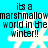 Pixelated text and snowflake icons on a bright cyan background with repeated phrases.