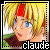 Pixelated anime-style character with blonde hair and red highlights, blue eyes, and a brown top, with the name 'claude' in white text at the bottom right.