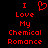 Red pixelated text on black background reads 'I Love My Chemical Romance' with a heart symbol replacing 'Love' in the left view.