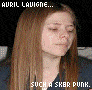 A static collage of six pixelated images featuring a woman with long brown hair in various poses and expressions, each overlaid with text captions.