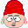 Pixelated cartoon character with red hat, gray glasses, peach skin, and orange ears; mouth changes from closed to open between frames.