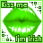 Animated contact sheet of 15 green lips icons with text elements, each frame showing a slightly different lip shape and mouth opening in a pixelated style.