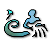 Pixelated icon shows a blue humanoid figure with outstretched arms and a coiled teal tail on white background, next to green text reading Original Icons .com on dark green.