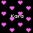 Pixelated pink hearts float on a black background with the word 'Kara' in white pixel font appearing multiple times.