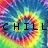 Pixelated image with vibrant tie-dye background displaying the word CHILL in bold black letters.