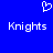 Blue background with white pixelated text 'Knights' on left and right, and a white pixelated heart symbol above center.