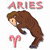 A pixelated buddy icon featuring a brown Aries ram with pink text and symbols on the left, next to green "Original Icons .com" text on a dark background.