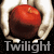 A pixelated red apple with a brown stem sits inside a white bowl, with the word 'Twilight' displayed below in gray text.