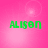 Green pixelated text 'ALISON' on a pink gradient background with light lens flares, displayed in a