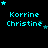 Pixelated cyan text 'Korrine Christine' with varying star arrangements on a black background, showing animation changes in star positions.
