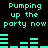 Cyan pixelated text and audio equalizer bars on a black background, with repeated phrases and changing bar patterns.