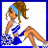 Animated sequence of a cheerleader icon with three distinct poses, set against a blue background with text and repeated 'Them' labels.