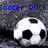 Pixelated soccer ball with black and white patches on a gray background, blue text reading "Soccer ROCK" above it.