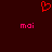 Red pixelated heart above two pink 'moi' texts on dark red background.