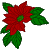 Pixelated red poinsettia flower with green leaves on light gray background, adjacent to dark green with bright green text