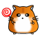 Pixelated hamster-like character with orange-brown fur and white belly holds a red spiral lollipop in left hand, then moves it to cover its mouth.