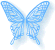 Four blue butterfly icons arranged in a , each with distinct transparency and pixelation levels against a white background