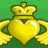 Animated yellow heart-shaped icon with crown and winged arms on green background, showing sequential light effects across frames.